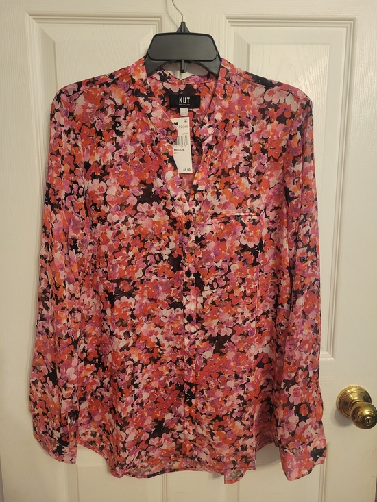 Kut from the Kloth Tops - NWT Kut from the Kloth Sheer Pink Orange Floral Button-Front Blouse